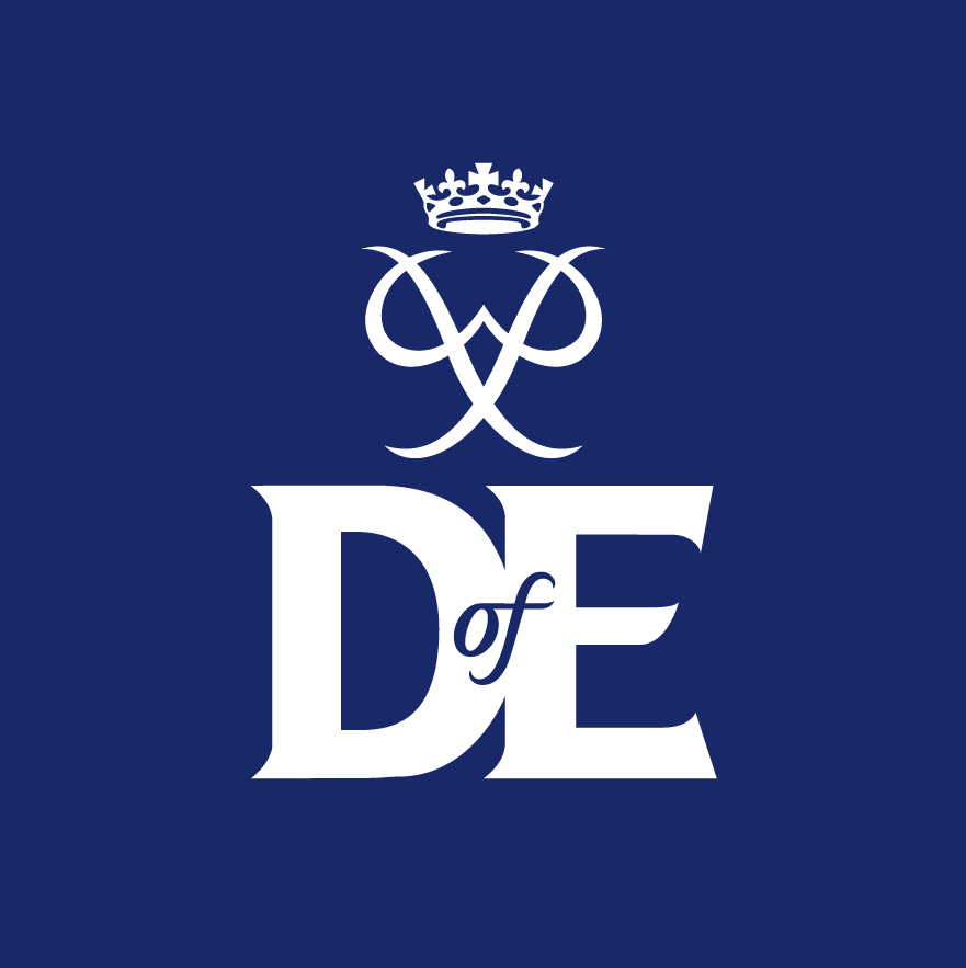 Duke of Edinburgh award logo D of E logo with crown on dark blue background