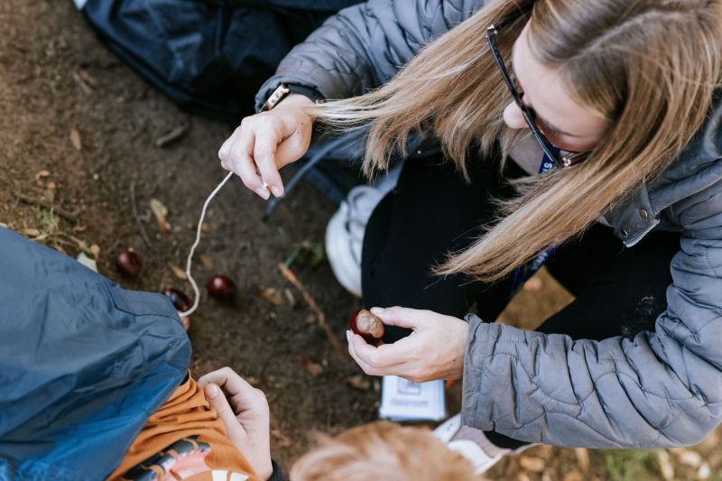 Looking at seeds during forest school